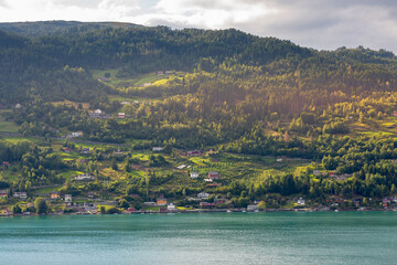 Fototapeta premium Norway fjord mountain village landscape