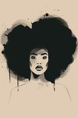 black woman with a big afro minimalist wall art in neutral colors