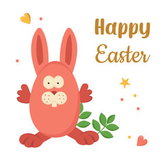 Vector color card with Easter bunnies. Easter egg hunt invitation template on white background.