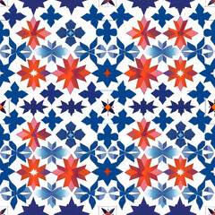 Moroccan Tiles: Seamless Geometric Harmony with Vibrant Stars and Circles in a Burst of Colors, Islamic Ramadan Pattern