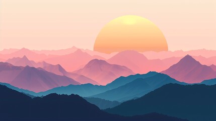 a sunset over mountains