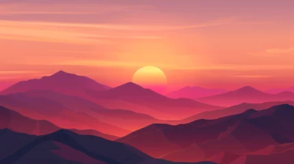 Poster a sunset over a mountain range © Elena