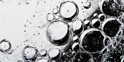 Close up of a bunch of bubbles in a glass of water. The bubbles are all different sizes and shapes, and they are scattered throughout the glass - obrazy, fototapety, plakaty