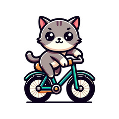 cartoon cute cat riding bicycle icon character