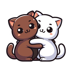 Fototapeta premium cartoon cute two cats hugging icon character