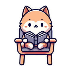 cartoon cute cat reading a book icon character