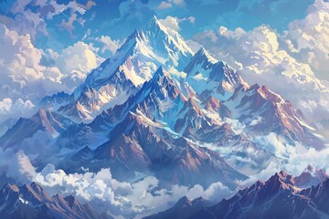 a mountain range with clouds - obrazy, fototapety, plakaty