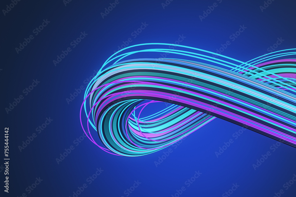 Aufkleber Elegant 3D abstract loop with neon blue and magenta lines on a navy background. Infinite motion concept. 3D Rendering