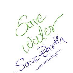 "Save Water, Save Earth" hand writing test with white background.