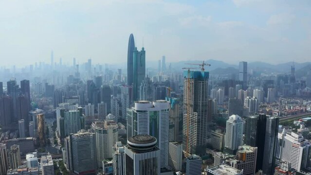 Drone view of urban skyline in Shenzhen, China.