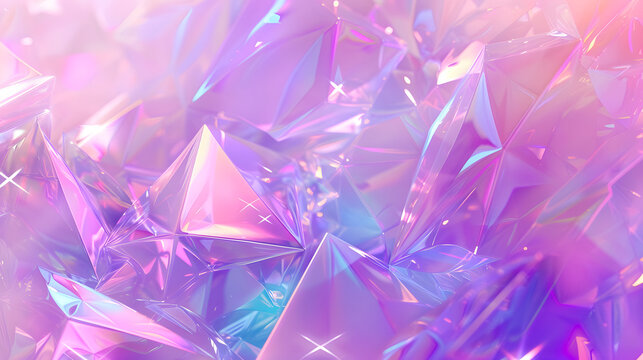 Spectrum of Light in Crystal Facets Background: A close-up of colorful light patterns shining through angular crystal surfaces	
