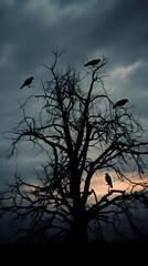 Enigmatic Silhouettes: A Murder of Crows Against A Stormy Sky