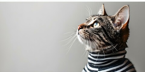 Cat in black and white striped . Concept Animal Photography, Monochrome Images, Striped Patterns - Powered by Adobe