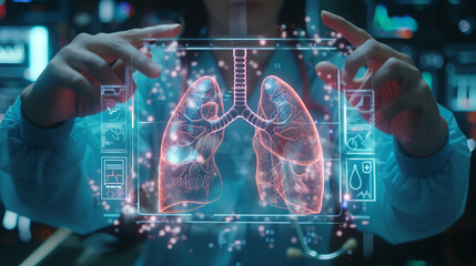 Doctor showing a holographic display of human lungs