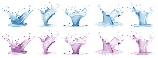 2 Set of pastel light blue purple cream liquid paint ink splash swirl wave on transparent background cutout, PNG file. Many assorted different design. Mockup template for artwork graphic design