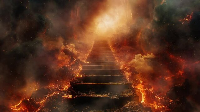 Flaming steps with flying particles in hell