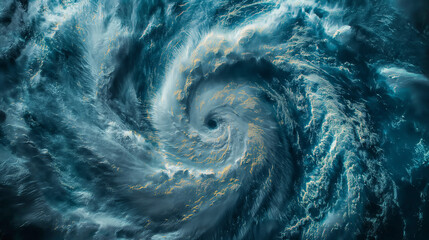 Eye of the hurricane viewed from space, weather forecast aerial satellite view of a storm, typhoon, cyclone, climate disaster