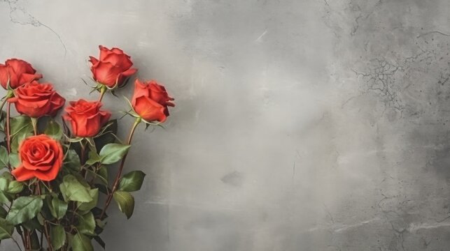 Roses decoration with free space for text. Negative space. Nature background. Generative AI