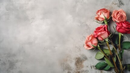 Roses decoration with free space for text. Negative space. Nature background. Generative AI