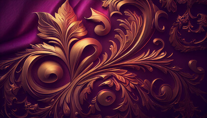 Abstract detailed wavy fabric 3D pattern, beautiful floral shapes, close-up. Dark silk composition. Generative AI