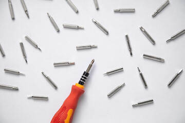 Set of screwdriver bits. Metal bits