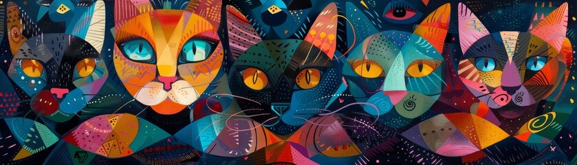 Curious Cats tangled in yarns of abstract geometry