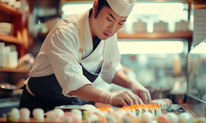 Japanese Sushi Chef Cook Kitchen Concept