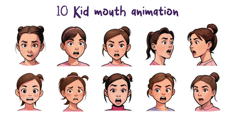 Boy mouth animation set isolated on white background. Vector cartoon illustration of male teen character face pronouncing different sounds, lip sync and emotions collection, avatar constructor