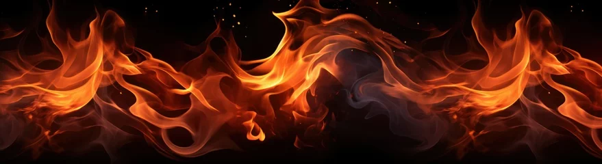 Tuinposter Fire flames border on black background © Eyepain