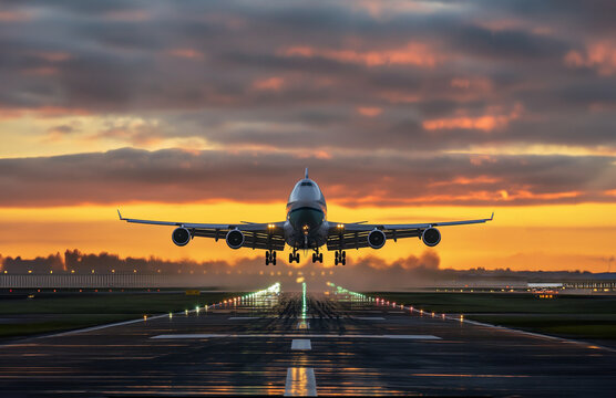 Passagierflugzeug im Landeanflug, Urlaub Reisen, KI generiert