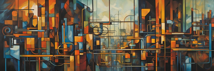 Art background, panorama, Cubo-Futurism style. Digital illustration.