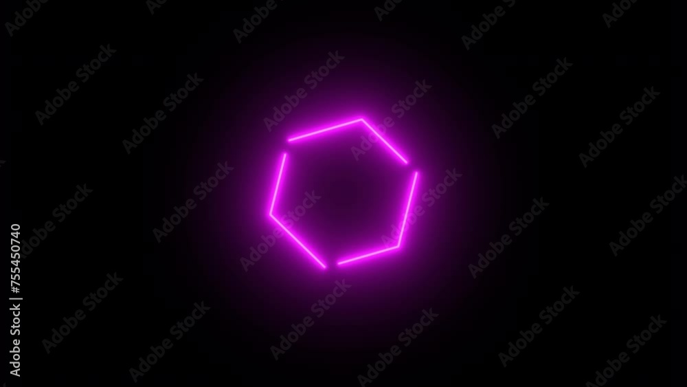 Wall mural Abstract background with neon hexagon shapes moving on camera with tunnel effect. Seamless loop 4K neon animation