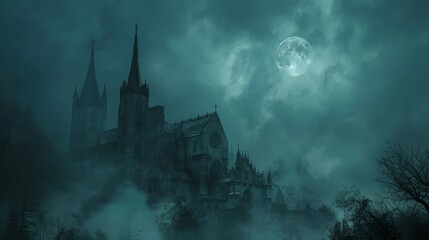 Gothic architecture silhouetted against a moonlit wraiths whisper - obrazy, fototapety, plakaty