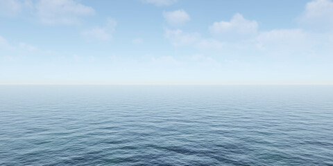 Large body of water under cloudy blue sky 3d render illustration