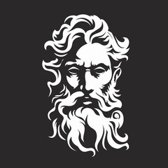 Minimalist Zeus Vector Logo - Greek Mythology God Portrait with White Beard
