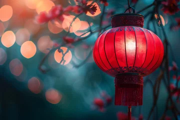 Zelfklevend Fotobehang a red lantern from a tree © Alex