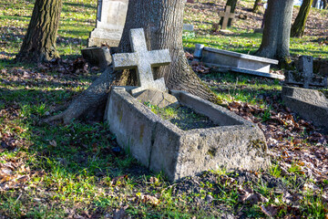 Old grave in a cemetery in Poznan, Poland