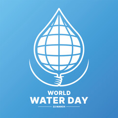 World water day - White line hands hold globe world with drop water shape on blue background vector design