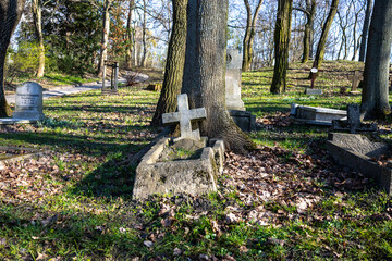 Old grave in a cemetery in Poznan, Poland