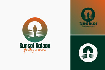 Sunset space logo featuring a gradient of colors merging at horizon. Ideal for tech or digital companies seeking modern branding.