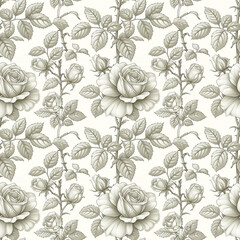 Seamless pattern monochromatic contour drawings of flowers