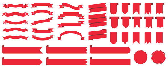 Set of red banner ribbon color. Flat bookmark sale tag website decorative design vector.