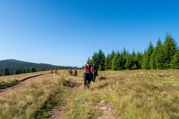 Horseback riding in the carpathian landscape