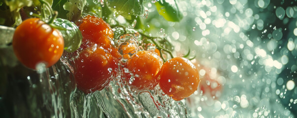 Tomatoes and Lettuce in Water Splash