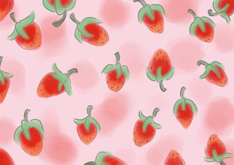 strawberries wallpaper, fruits, icon, full color ilustration