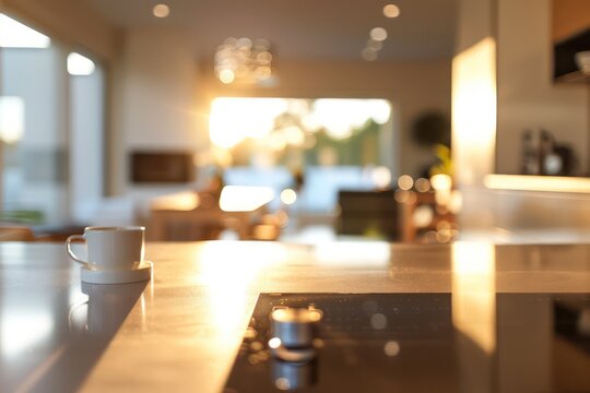 blurred kitchen and living space stock photo