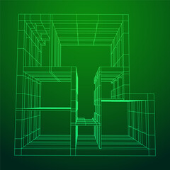 Architecture building. Modern house plan. Wireframe low poly mesh.