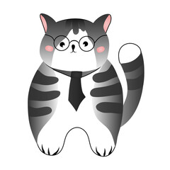 Cute gray striped cat isolated on white background. Vector illustration for children.