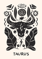 Zodiac signs Taurus  in Scandinavian style. Hand drawn vector illustration.