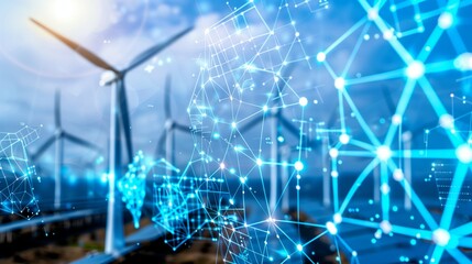 Obraz premium Showcases a dynamic, efficient renewable energy landscape,homes and businesses operate seamlessly with clean energy. Generative AI